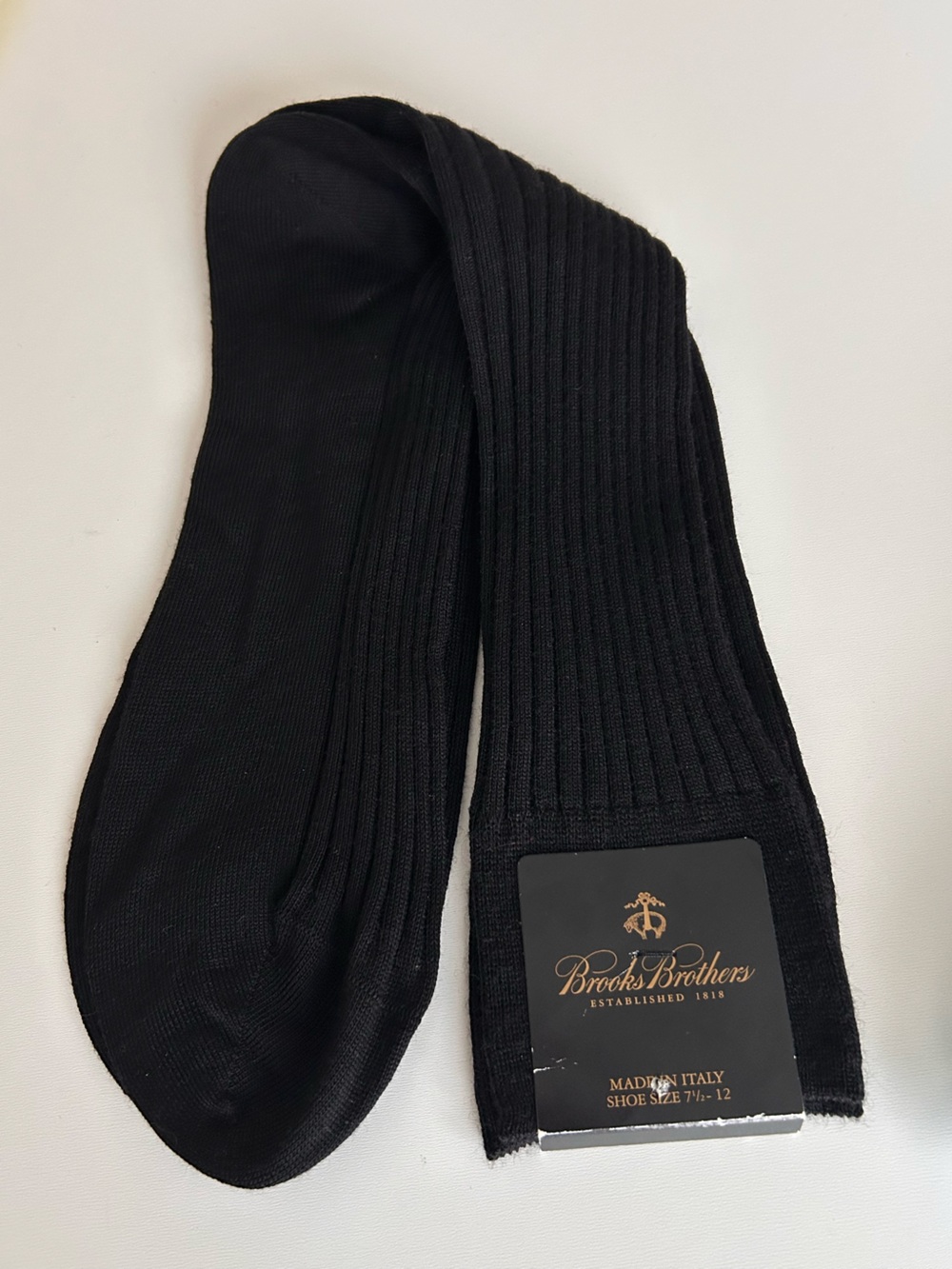 Brooks Brothers Black Mens Socks Ribbed Merino Wool Blend Hand Linked Toe New